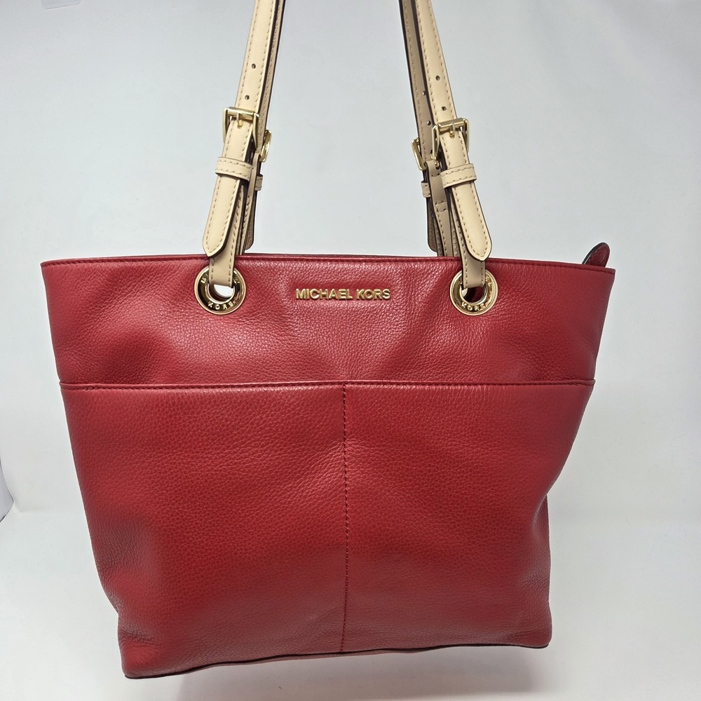 Michael Kors Red Leather Tote with Cream Straps